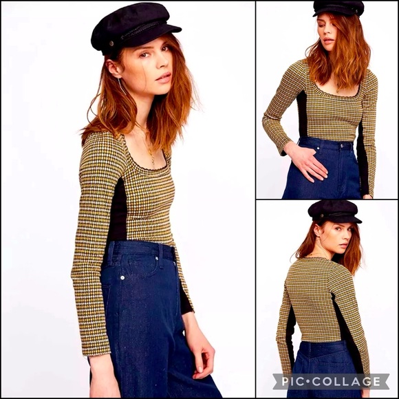 Free People Tops - Free People Gold Herringbone Crochet Lace Detail  Crop Long Sleeve Tee T-Shirt